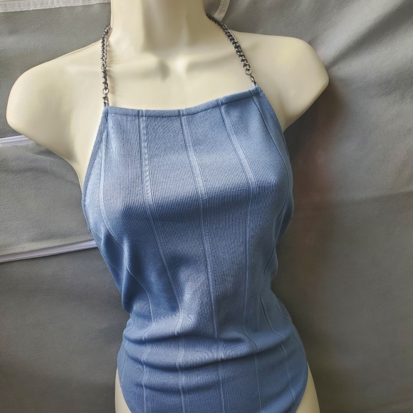๐3 for $25๐ Dare to Bare Powder Blue Body suit with Chain Halter Straps - Picture 4 of 12